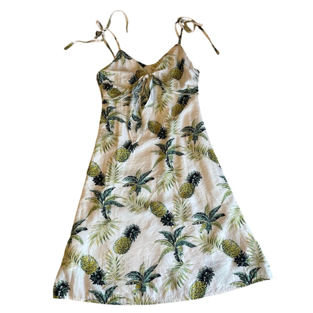 Promesa Tropical Pineapple Print Tie Front Spaghetti Strap Mini Dress Medium - Picture 1 of 15